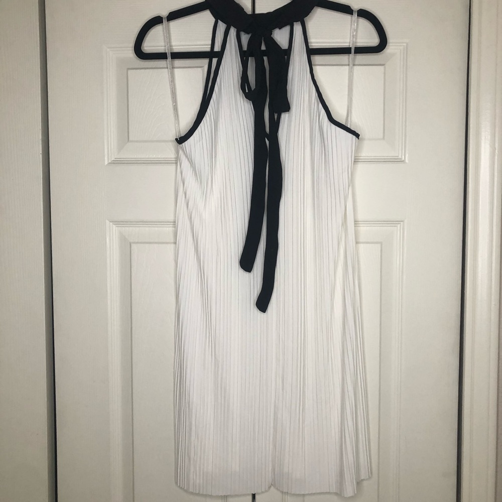White Ruffle Dress w/ Black Collar/Bow Neck